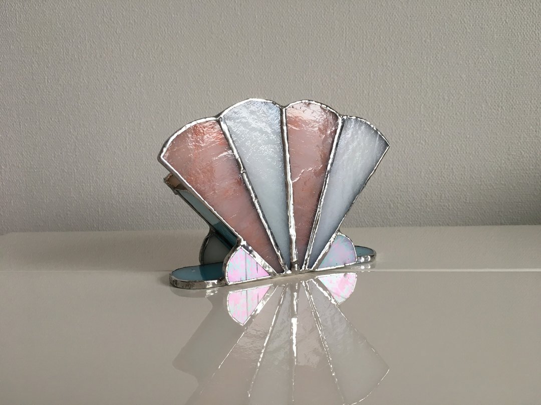 Holder stand Peach blue white glass bay view - 摆饰 - 玻璃 粉红色