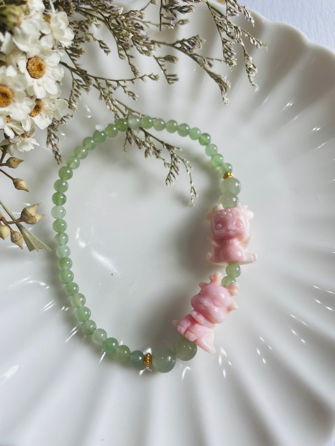 奈良小鹿春日碧绿  碧玉女王贝胭脂贝手链手串 - 手链/手环 - 玉石 绿色