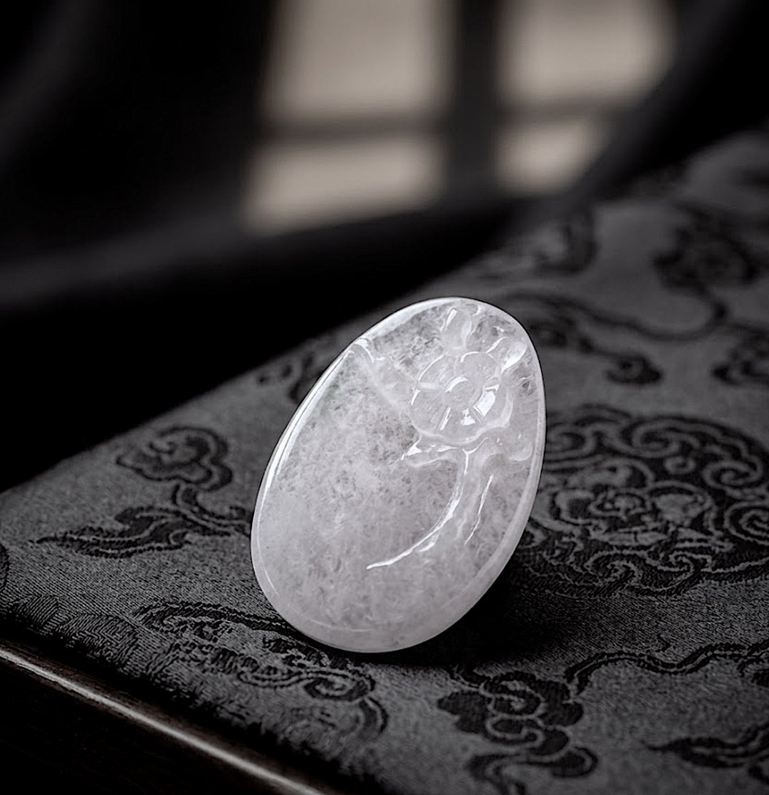 冰种翡翠巧雕小花 | 天然缅甸玉A货翡翠 | 送礼 - 项链 - 玉石 透明