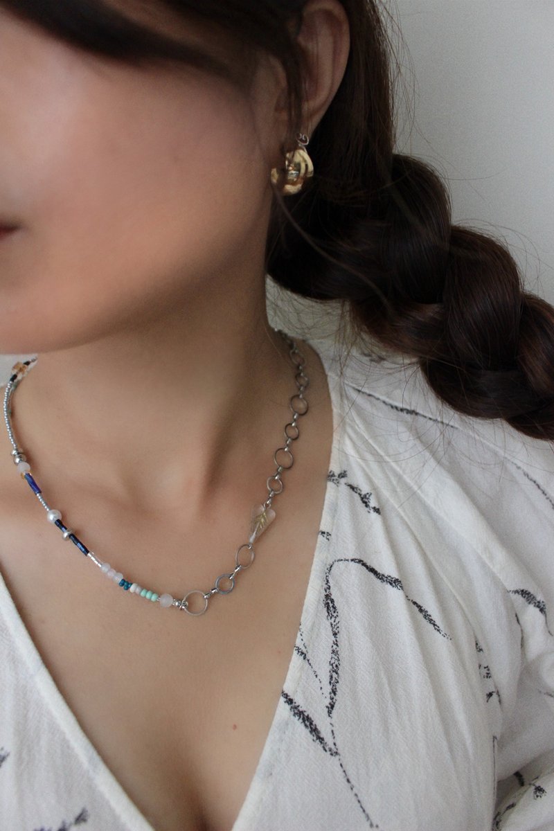 青春・手工串珠项链・生日/毕业/情人节/圣诞交换礼物 - 项链 - 不锈钢 蓝色