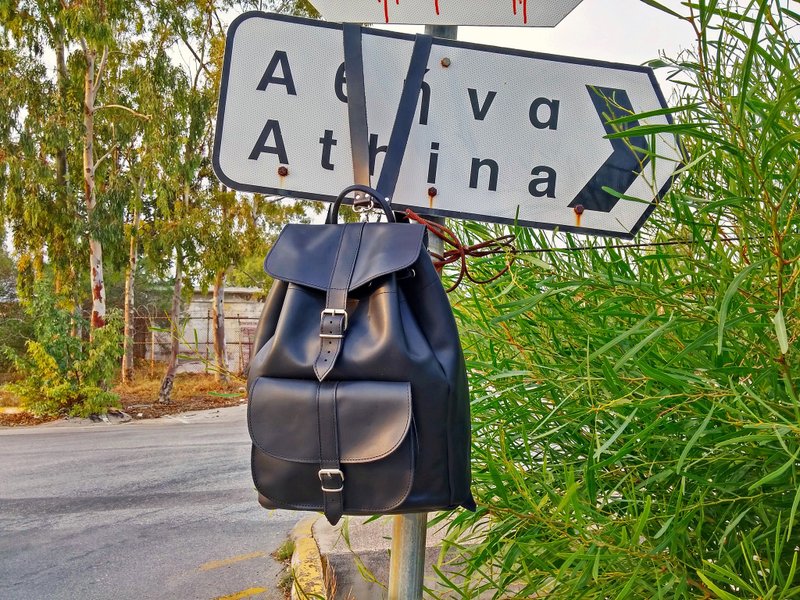 Extra Large Leather Backpack, College Backpack, Black Leather Backpack Handmade - 后背包/双肩包 - 真皮 黑色