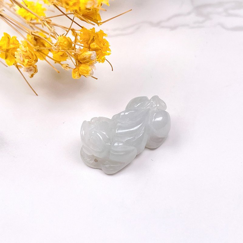 【招财神兽】冰糯种翡翠貔貅摆饰 | 天然缅甸玉翡翠A货 | 送礼 - 吊饰 - 玉石 白色