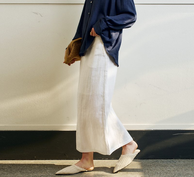 【100%亚麻】法式簡約/直筒中长款半身裙 - 裙子 - 棉．麻 多色