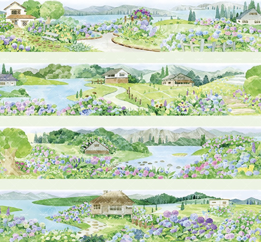 繡球花田 田園造景 和紙膠帶 10米卷 - 纸胶带 - 其他材质 绿色