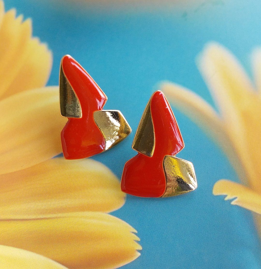 Vintage Jewelry 西洋古董饰品 复古普普 拼接 针式耳环 - 耳环/耳夹 - 其他金属 透明