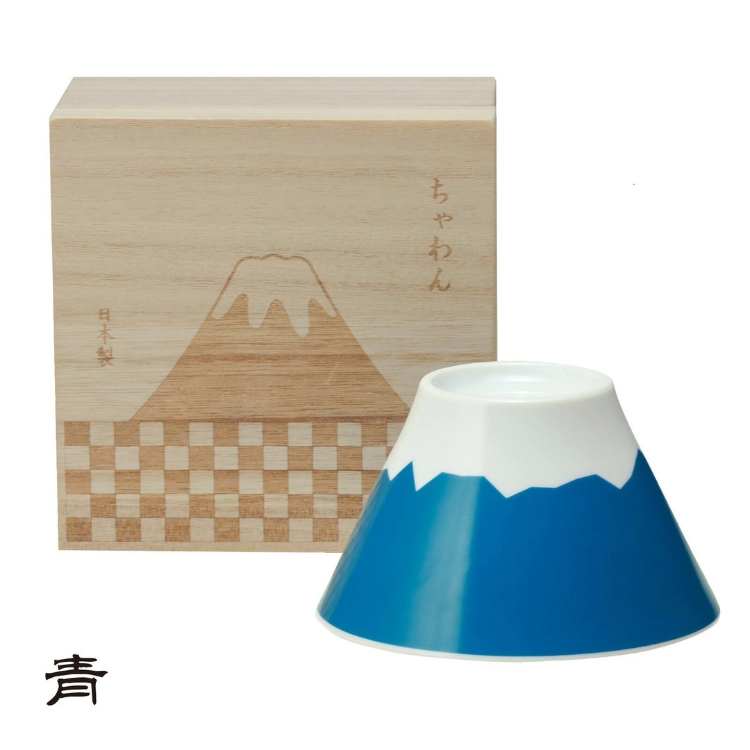日本手工制作富士山碗(青富士)~~附木盒 - 碗 - 瓷 多色