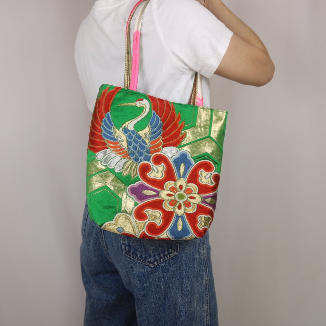 和服腰带改制托特包 | 古董腰带升级再造 | 孤品 | 日本手工制 - 手提包/手提袋 - 其他材质 绿色