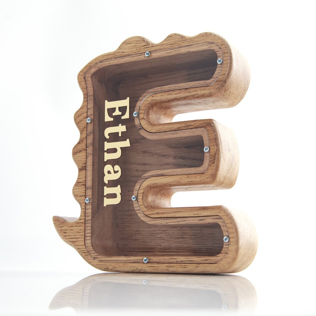 Letter piggy bank DINOSAUR for boys or girls Wooden Christmas Customized gift - 储蓄罐 - 木头 