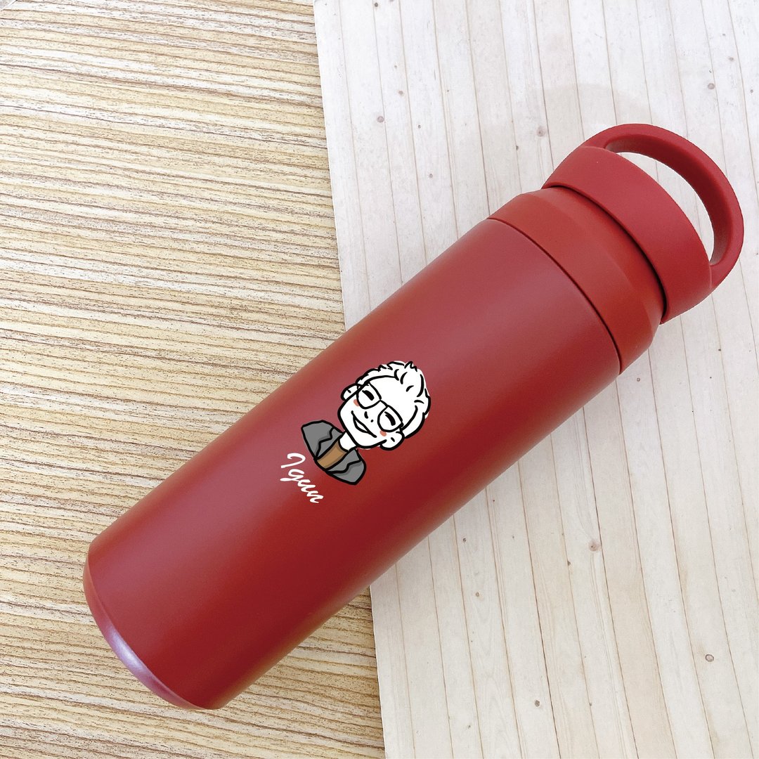 【艾米薇儿 人物简笔似颜绘】日式插画风手提保温杯 名媛红 500ml - 保温瓶/保温杯 - 不锈钢 