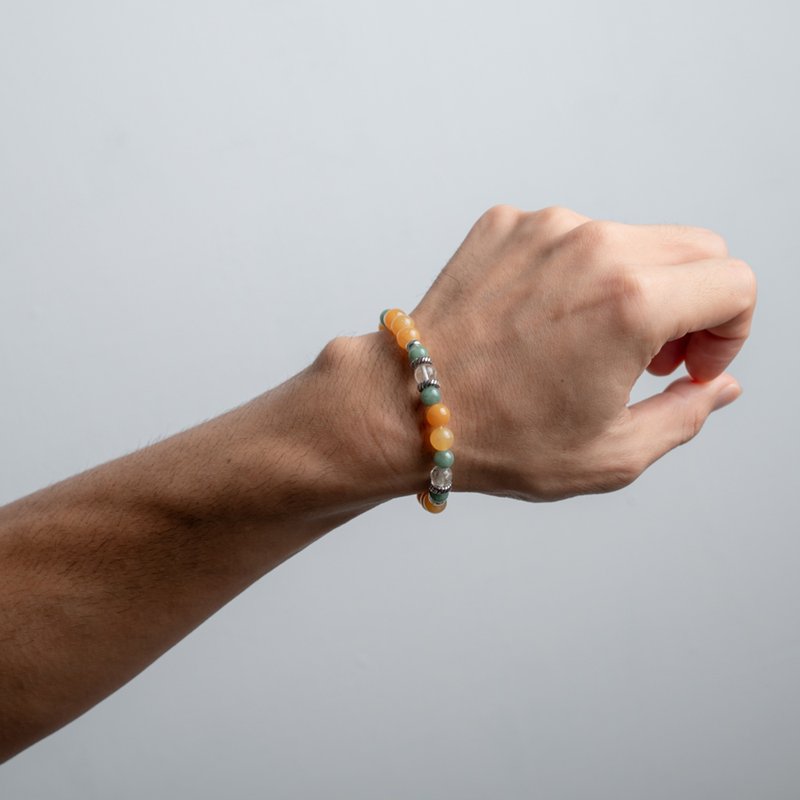 黄玉系列 8mm黄玉翡翠金发晶虎眼石单层手串 - 手链/手环 - 玉石 黄色