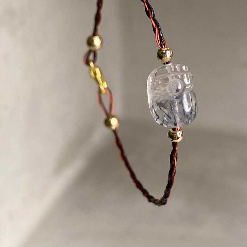 日本钢线系列-貔貅造型超七搭配红黑色钢线手链手链邻手作 - 手链/手环 - 铜/黄铜 红色