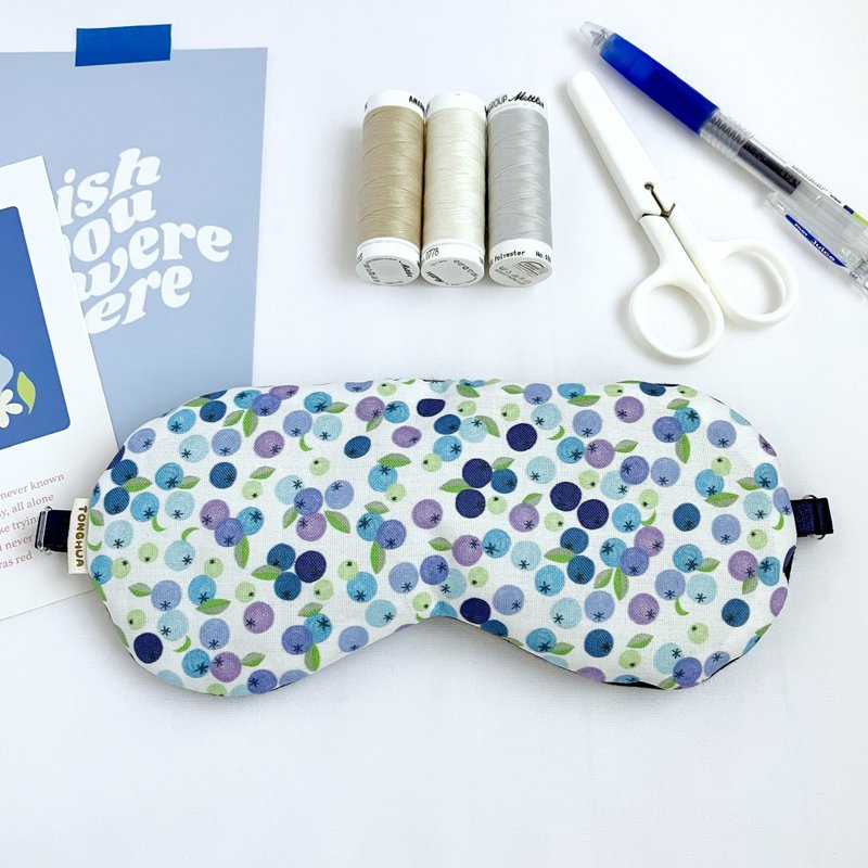 手工有机棉眼罩 满满的蓝莓 白底 纯棉 可调长度 附收纳袋 遮光用 - 眼罩 - 棉．麻 蓝色
