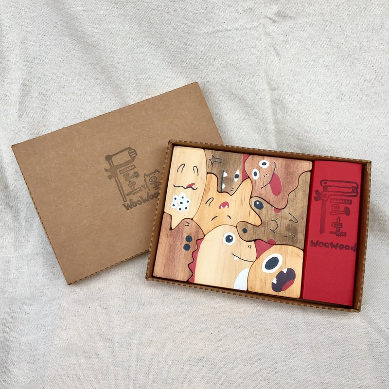 woowood-拼图磁铁组-怪兽款 - 冰箱贴/磁贴 - 木头 咖啡色