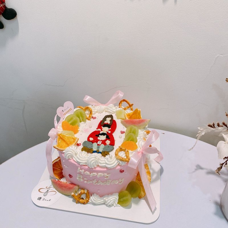 定制化人像绘图蛋糕 一家人 生日蛋糕 铄甜点 纪念日 粉色系 绘图 - 蛋糕/甜点 - 新鲜食材 