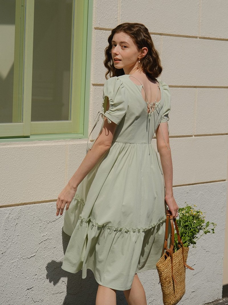 MintCheese 夏季法式少女 小众高级感花瓣领 连衣裙 奶油绿/白/黑 - 洋装/连衣裙 - 棉．麻 绿色