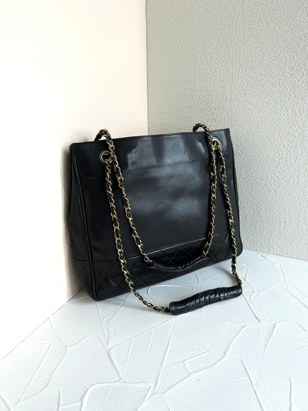 绝版古董包 Chanel 黑色菱格链条托特包 侧背包 单肩包 中古二手包 - 侧背包/斜挎包 - 真皮 黑色