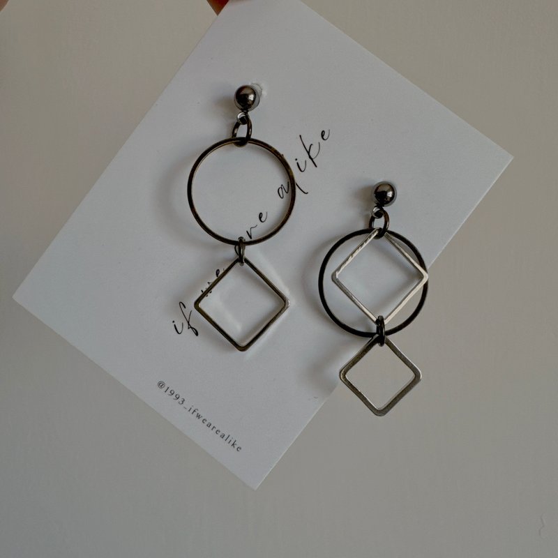 几何3 - 耳环/耳夹 - 其他金属 黑色