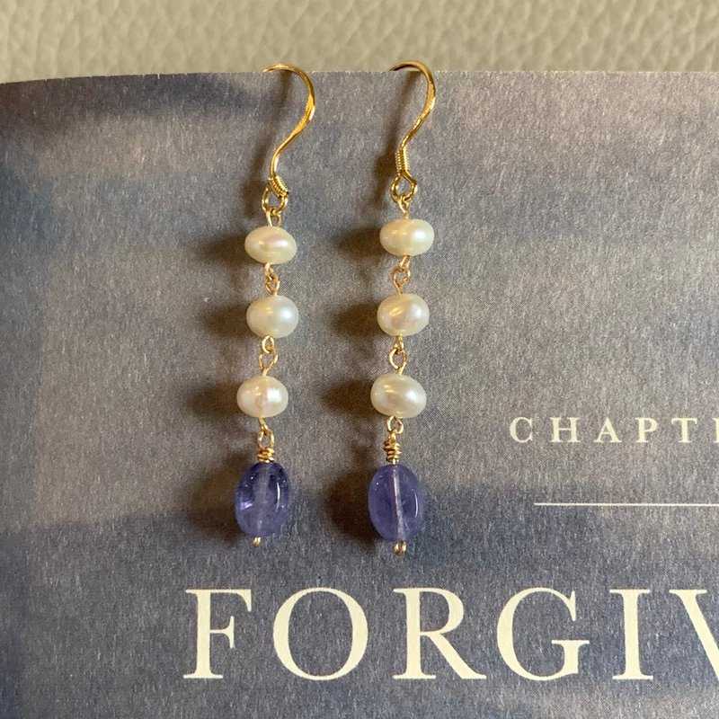 【 紫藤秘境 】坦桑石│巴洛克珍珠 设计款水晶耳环 - 耳环/耳夹 - 水晶 紫色