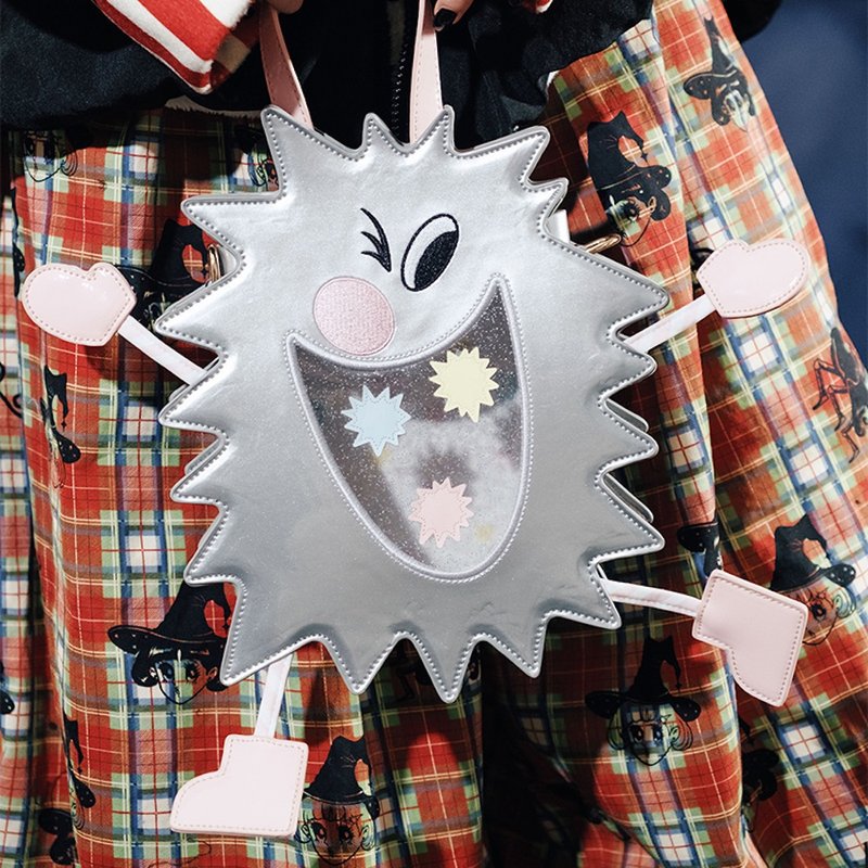 Meugler牛稠岛  跳跳糖超开心刺绣 手提包斜挎粉色银色趣味痛包 - 侧背包/斜挎包 - 人造皮革 银色