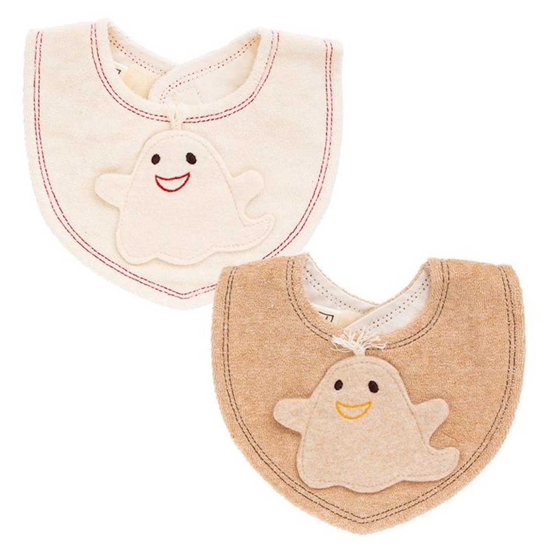 Y-1334 ghost style 100% organic cotton bib Ghost made in Japan - 围嘴/口水巾 - 棉．麻 咖啡色
