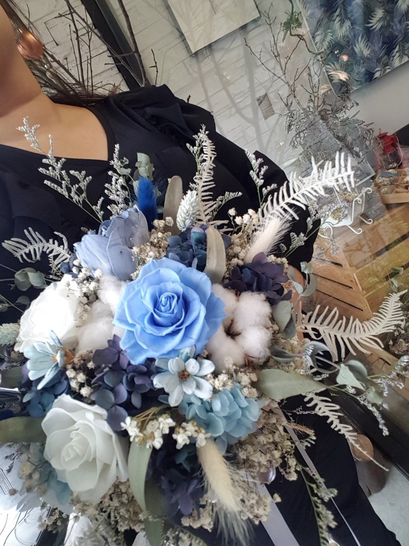 海藏设计│莫蓝迪。雾灰蓝永生花干燥捧花 - 干燥花/捧花 - 植物．花 蓝色