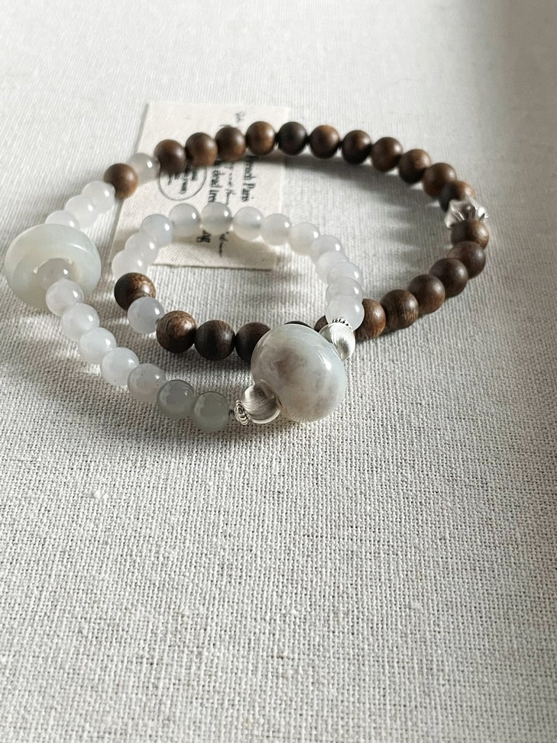 天然和田玉烟紫+黄奇楠双圈手串 手围15cm T150 - 手链/手环 - 玉石 紫色