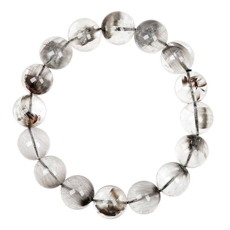 【正佳珠宝】黑银钛 顶级净透猫眼银钛晶 12.9-13.5mm 黑银钛手珠 - 手链/手环 - 半宝石 多色