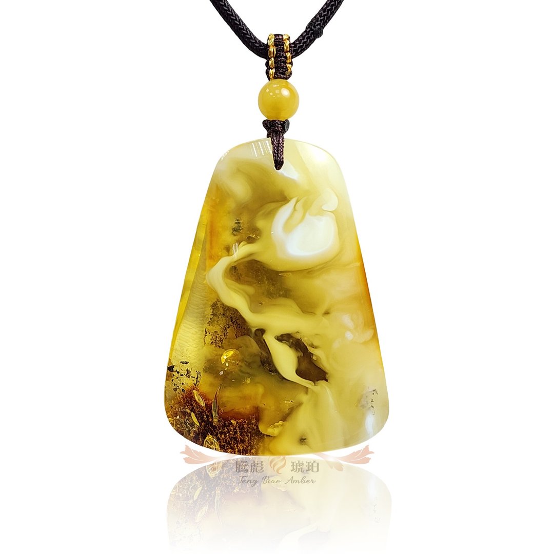 腾彪琥珀 金绞白花蜜蜡 意境妖孽 灵动仙境 类无事牌 精品 项链 - 项链 - 宝石 橘色