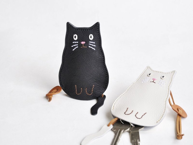Fat cat key case black cat - 钥匙链/钥匙包 - 真皮 黑色