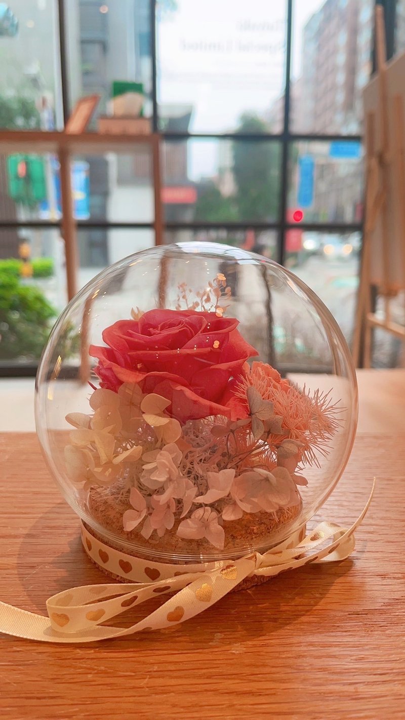 永生玫瑰玻璃许愿球 - 干燥花/捧花 - 植物．花 粉红色