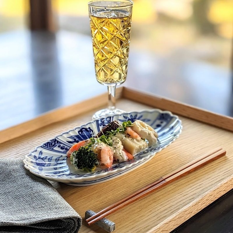 福佑德青花瓷菊花形椭圆盘 - 浅碟/小碟子 - 陶 白色