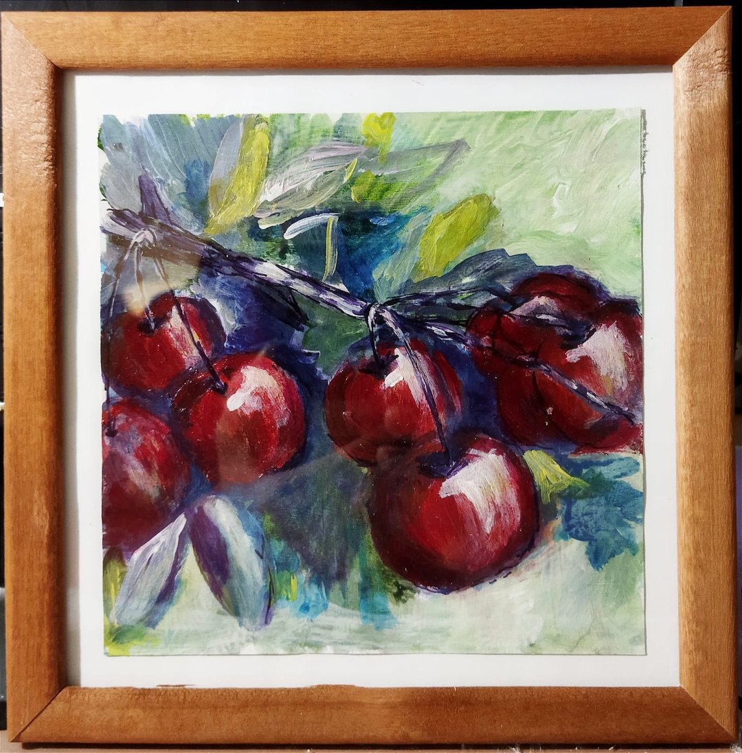 绘画, 樱桃树, 作者的作品, 树枝画, 墙壁装饰, 免费送货, 油画 - 海报/装饰画/版画 - 纸 
