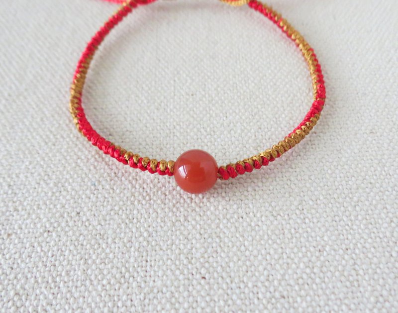 本命年【幸运石】川料南红玛瑙丝光编织手链【1】招财、避邪 - 手链/手环 - 宝石 红色