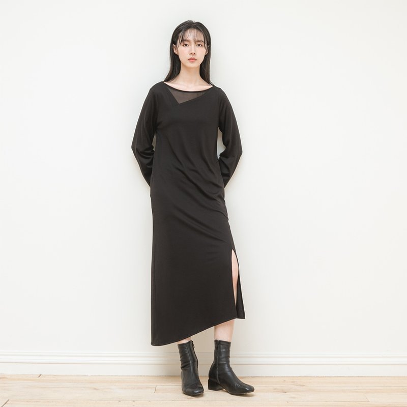 【经典原创】Guide_指引不对称剪裁洋装_CLD511_黑 - 洋装/连衣裙 - 棉．麻 黑色