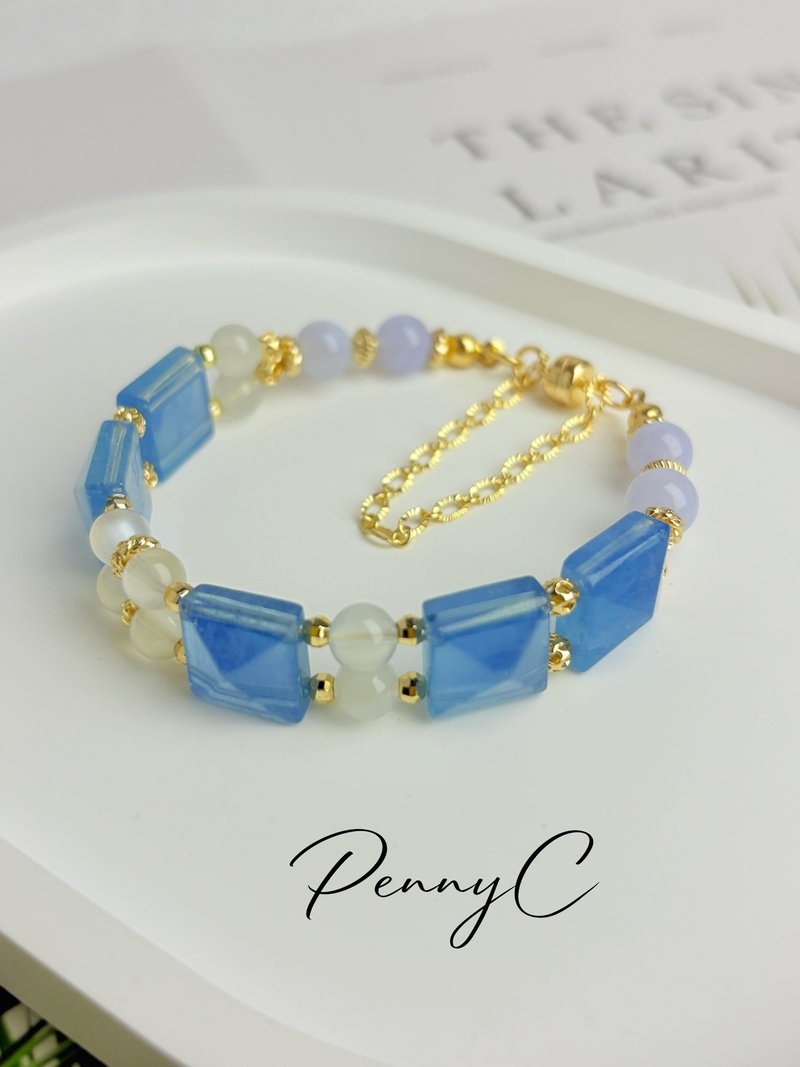 水晶手链 海蓝宝 蓝纹玛瑙 月光石 稳定情绪 舒缓压力 放松心情 - 手链/手环 - 水晶 