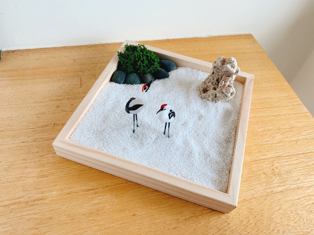 纯自然 日式 禅庭 原色木盒 沙盘 枯山水 仙鹤 送礼 疗愈 zen - 摆饰 - 木头 白色