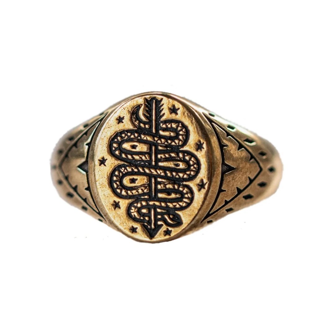 手工纯铜蛇与箭戒指 - LHN Jewelry - 戒指 - 铜/黄铜 黄色