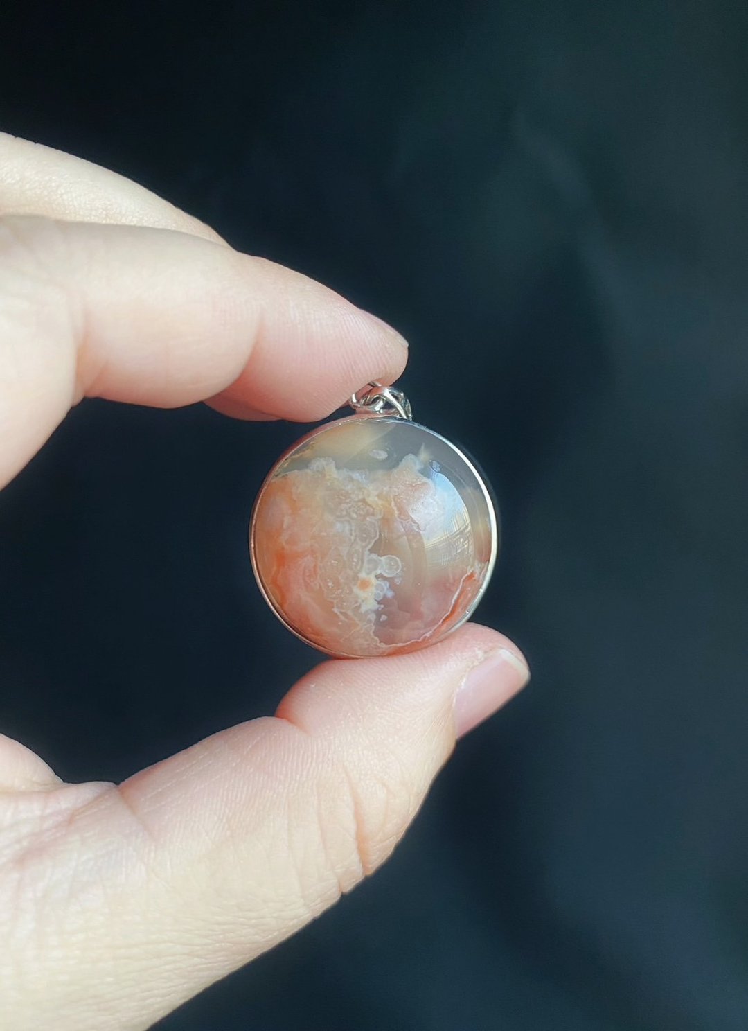 【售出】樱花玛瑙 飘牛血红 水中花 S925银镶 项链 闺密 天然石 - 项链 - 水晶 红色