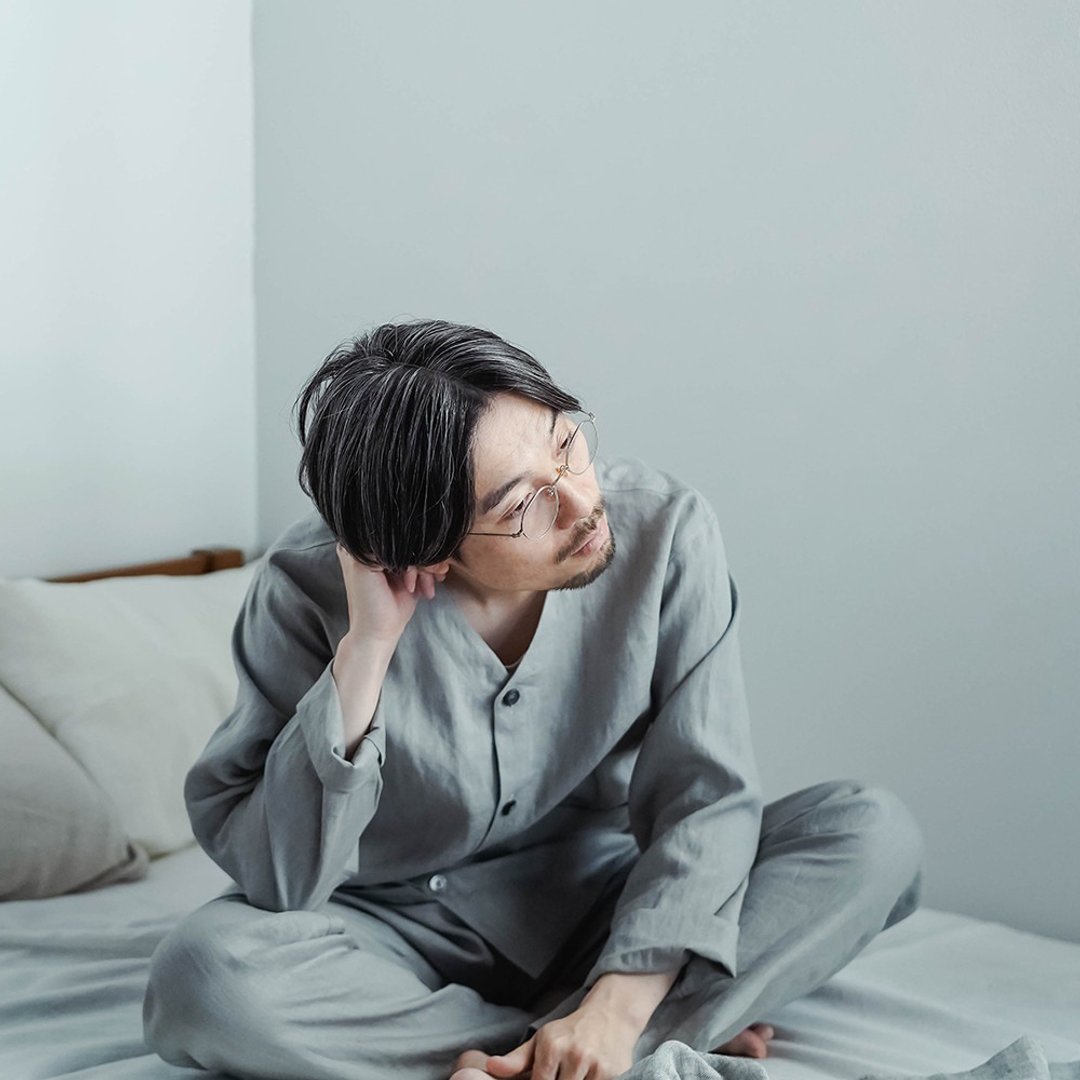 wafu【亚麻睡衣】获得舒适睡眠时光的亚麻居家服 / 银灰色 r008r-svg1 - 中性连帽卫衣/T 恤 - 棉．麻 灰色