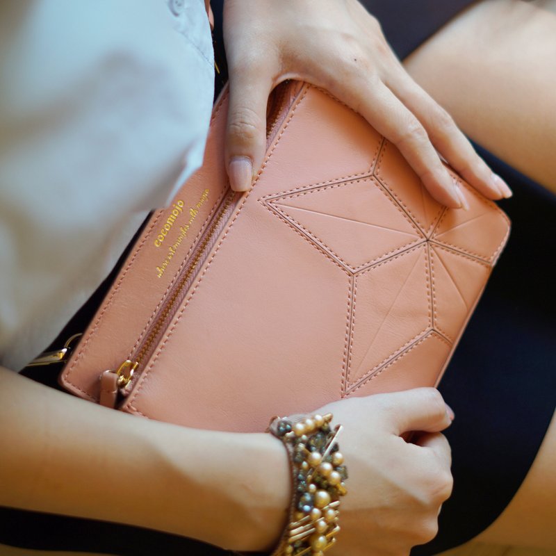 Goody Bag - 蜜桃色星星方包+圆包 - 侧背包/斜挎包 - 真皮 粉红色