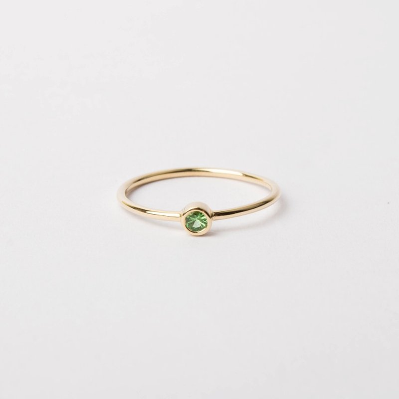 天然沙弗莱石 单颗包镶 纯 14K 黄金细戒 |  手工定制 叠搭混搭 - 戒指 - 宝石 绿色