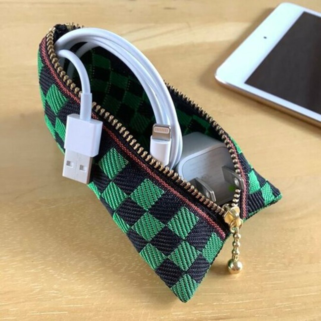 Mini pouch [checkerboard] Tatami-rimmed tetra-shaped coin purse Green Black - 化妆包/杂物包 - 其他材质 绿色