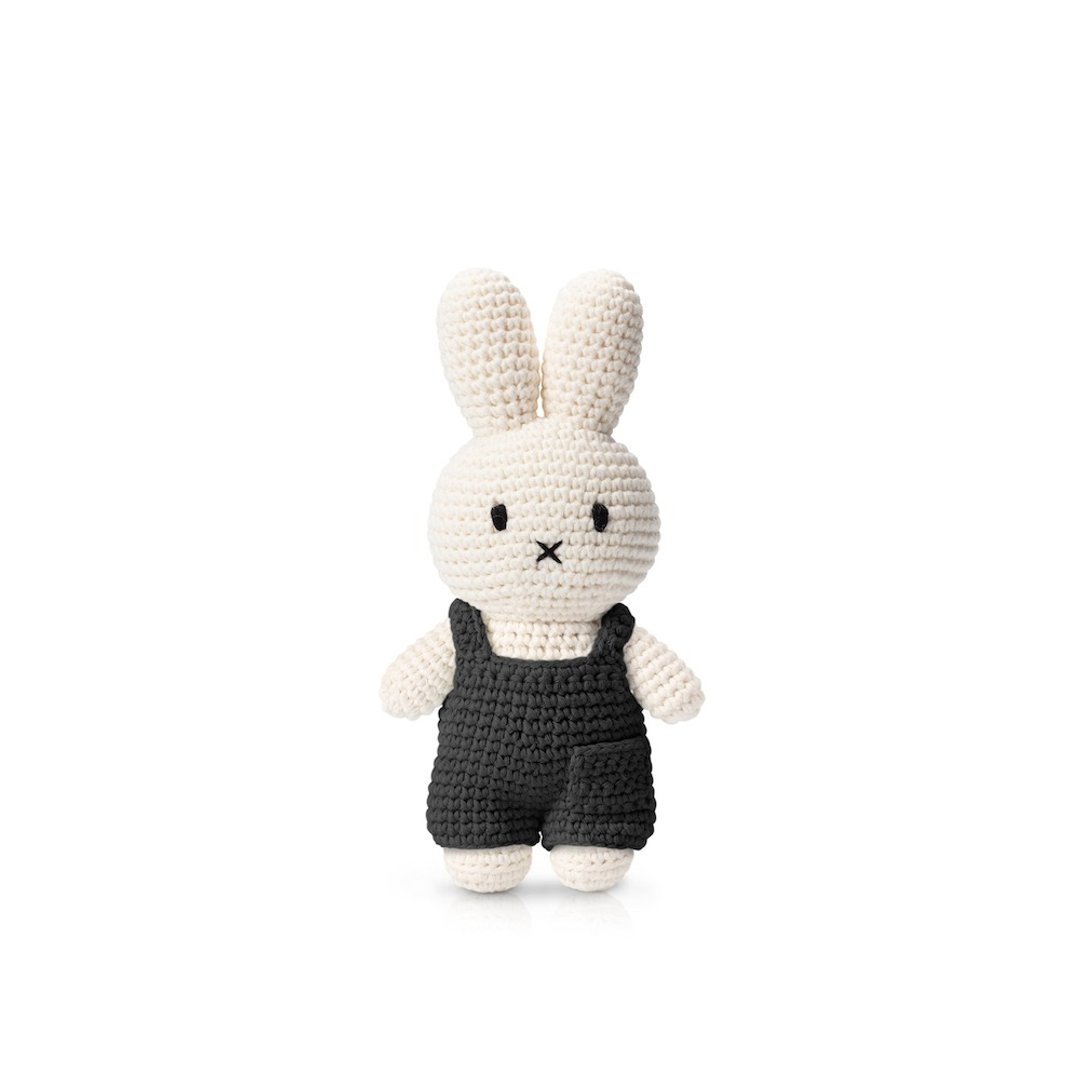 荷兰Miffy米飞兔【miffy黑色吊带裤】手工钩针编织纯棉娃娃玩偶 - 玩偶/公仔 - 棉．麻 黑色