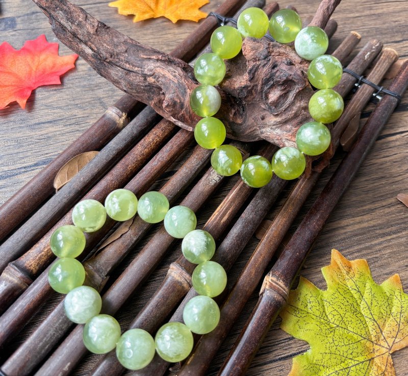 【一物一图】天然 16mm 青提奶盖 岫玉 手链 - 手链/手环 - 玉石 绿色