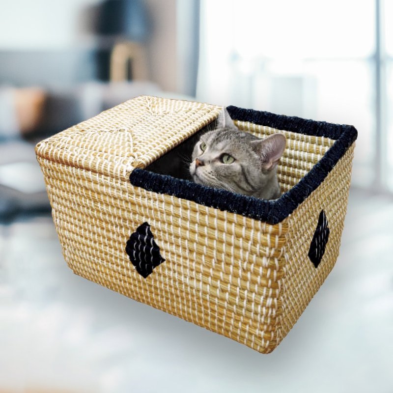 【日本CattyMan】酷炫新面貌 ! 猫用日式编织单宁风睡窝－方 - 床垫/笼子 - 其他材质 