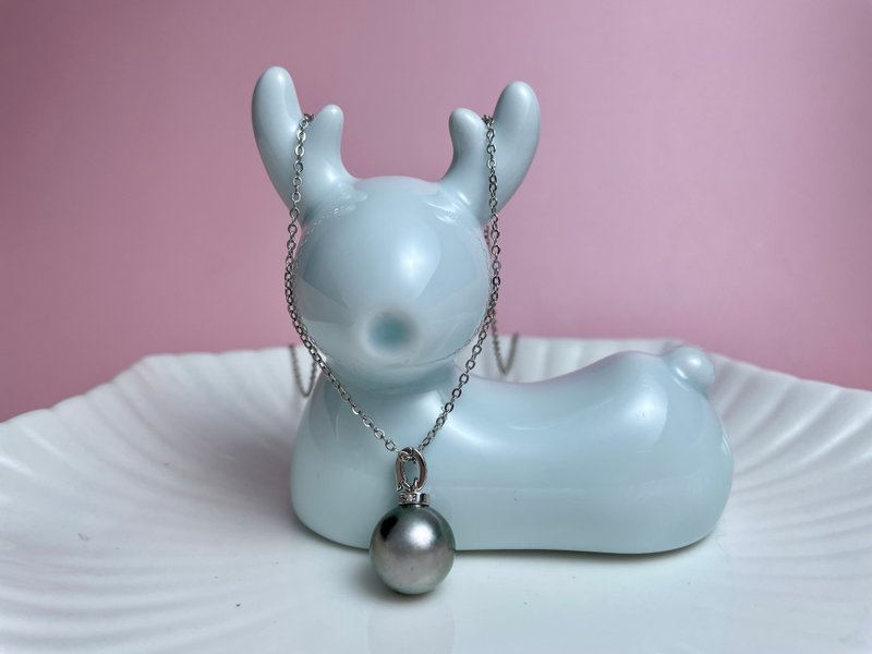 天然海水珍珠 大溪地铂金灰 纯银 万能扣 吊坠 赠项链 - 项链 - 珍珠 银色