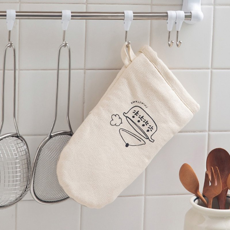 日本霜山 印花风加厚耐高温防烫隔热手套-1入 - 其他 - 棉．麻 白色