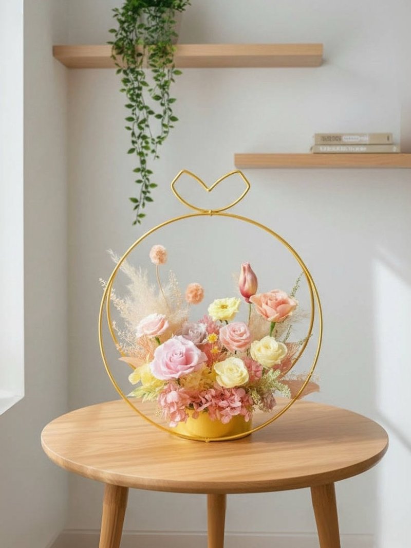 【花诉花艺】粉黄色系列永生桌花/开幕花礼/升迁花礼/祝贺花礼 - 干燥花/捧花 - 植物．花 多色