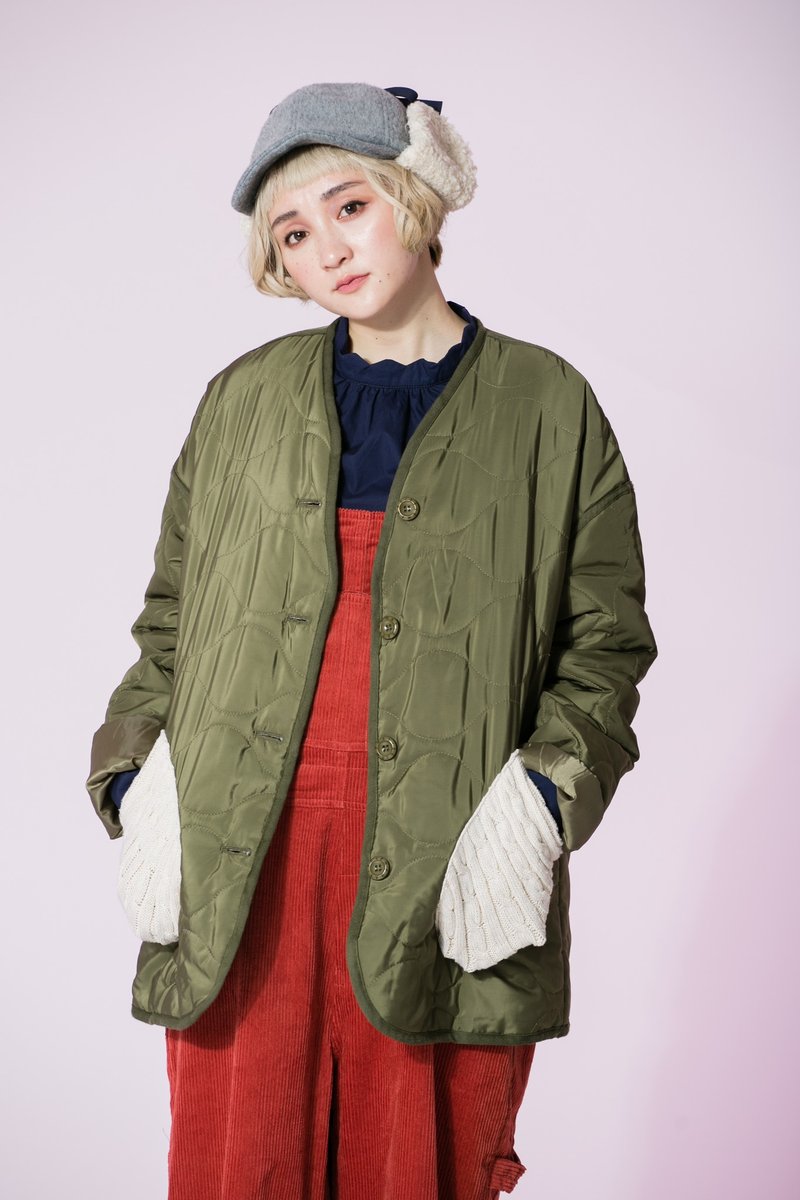 :EMPHASIZE毛线口袋复刻军用内里铺棉外套-军绿 - 女装休闲/机能外套 - 聚酯纤维 绿色