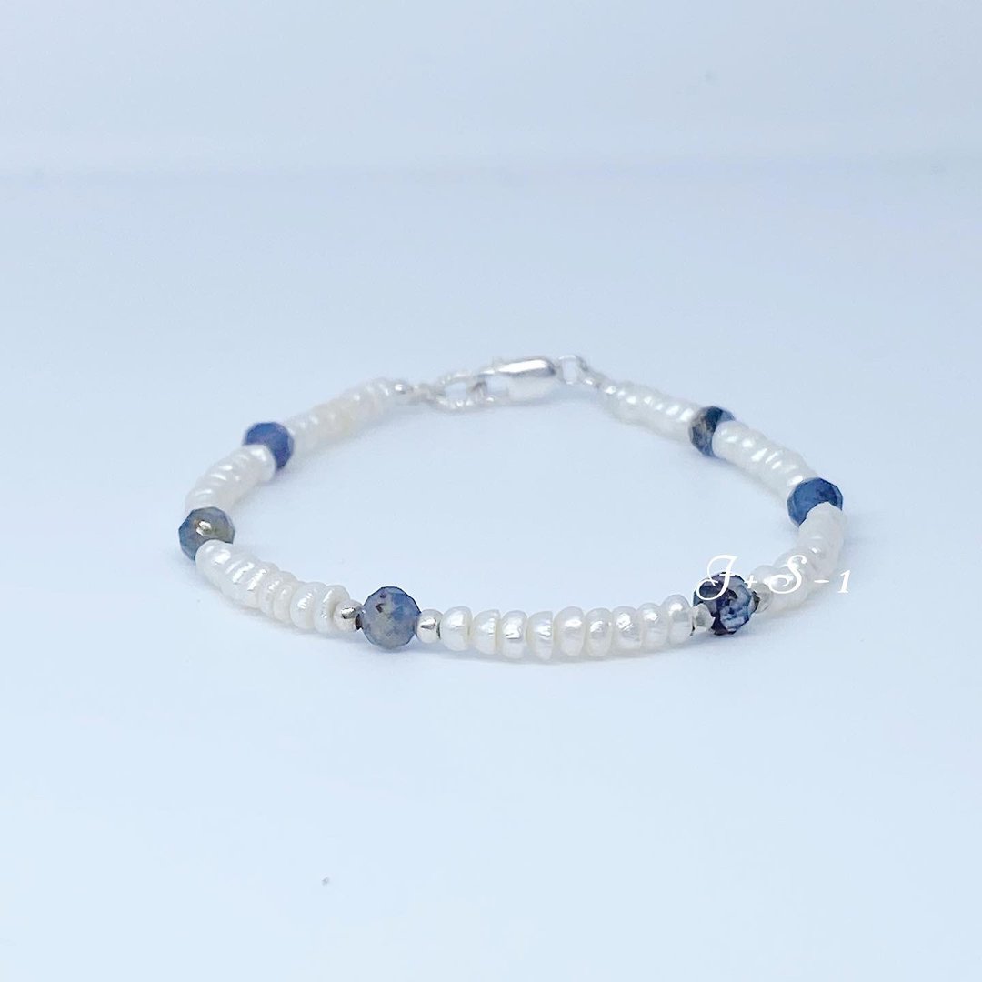 这+// 水晶手链系列/ 堇青/ 珍珠/ 纯银/ handmade/ bracelet - 手链/手环 - 纯银 